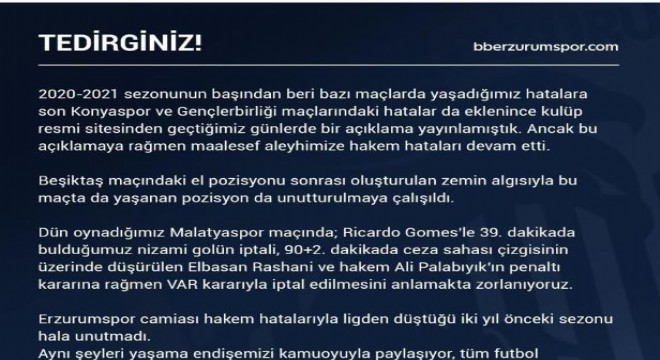  ‘Hakem hatalarından tedirginiz’